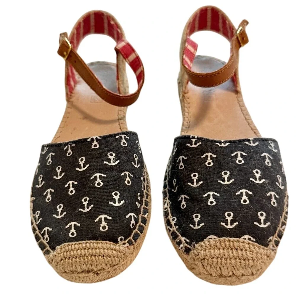 Sperry Top Sider Anchor Espadrille Sandals Womens 8M Navy Nautical Ankle Strap